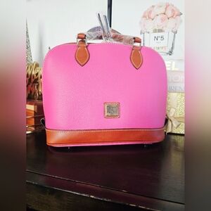 Dooney & Bourke Sorrento Zip Zip  Fuchsia and Tan Satchel.